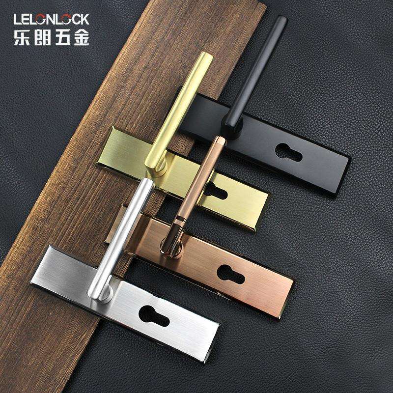 黑色不锈钢304室内门卧室门面板锁下压缓冲回弹直角面板执手锁