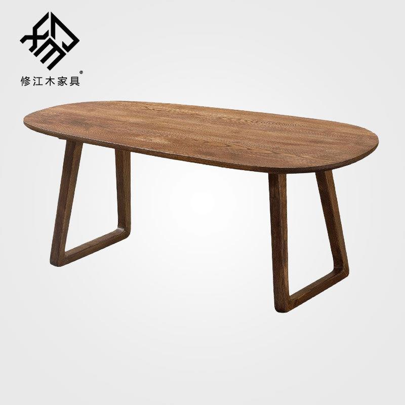木质简约仿古色茶几中式椭圆酒店餐厅茶几小户型家用客厅茶桌