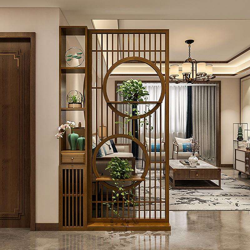 2025新款客厅新中式屏风入户正对门隔断玄关柜实木遮挡置物博古架