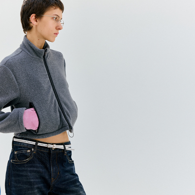 美式复古经典短款摇粒绒卫衣拉链外套