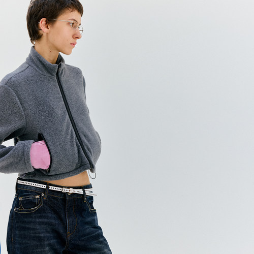 美式复古经典短款摇粒绒卫衣拉链外套