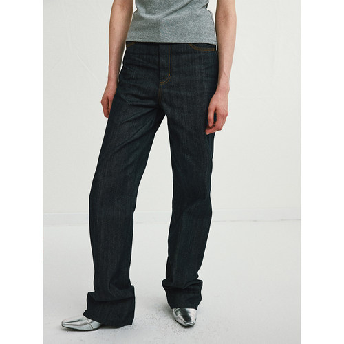 antenna effect秋新款直筒翻边裤脚口原色牛仔长裤