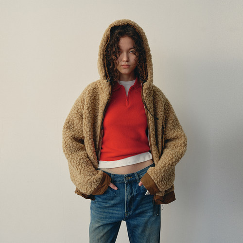 antenna effect冬新款羊毛混纺连帽拉链外套宽松冬季山系宽松卫衣