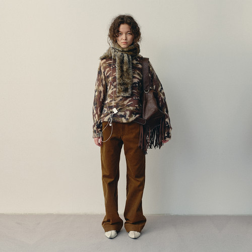 antenna effect复古巴恩风迷彩马海毛v领上衣慵懒宽松街头毛衣