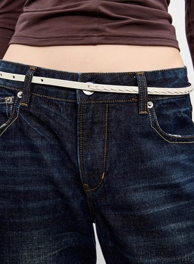 antenna effect 复古编织波西米亚风细腰带金属扣头窄真皮带