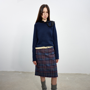 antenna effect 复古毛边多层格子半裙A字蛋糕朋克半身裙女秋冬季