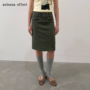antenna effect 基础款美式复古纯棉水洗做旧低腰直筒工装半裙