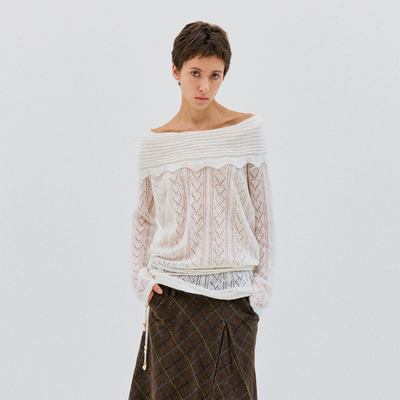 复古风镂空花纹针织毛衣