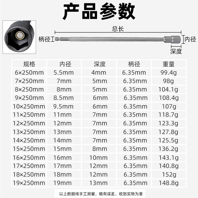 热销加长风批套筒带强磁电钻气动套头六角柄外六角批头电动扳手套