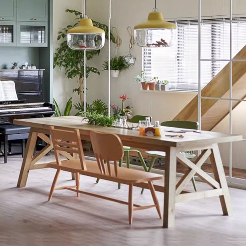 热销北欧大型实木会议桌原木复古办公桌loft长条桌长方形培训桌工