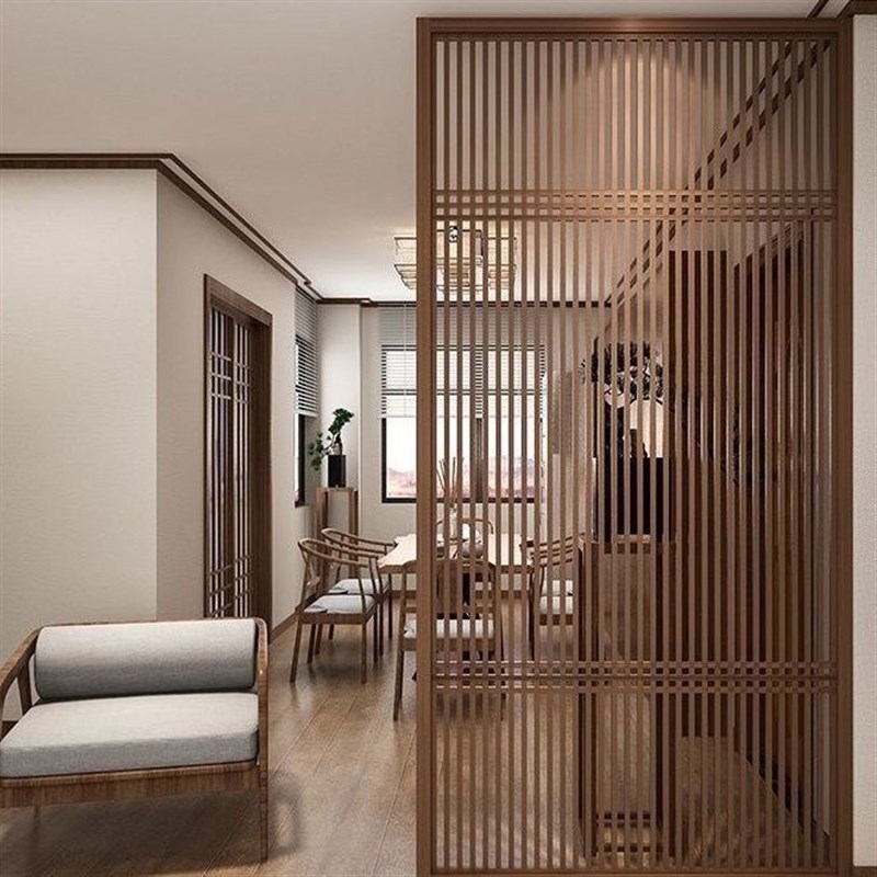 热销轻奢极简实木线条组合花格 可拆卸屏风隔断 酒店别墅软装装饰