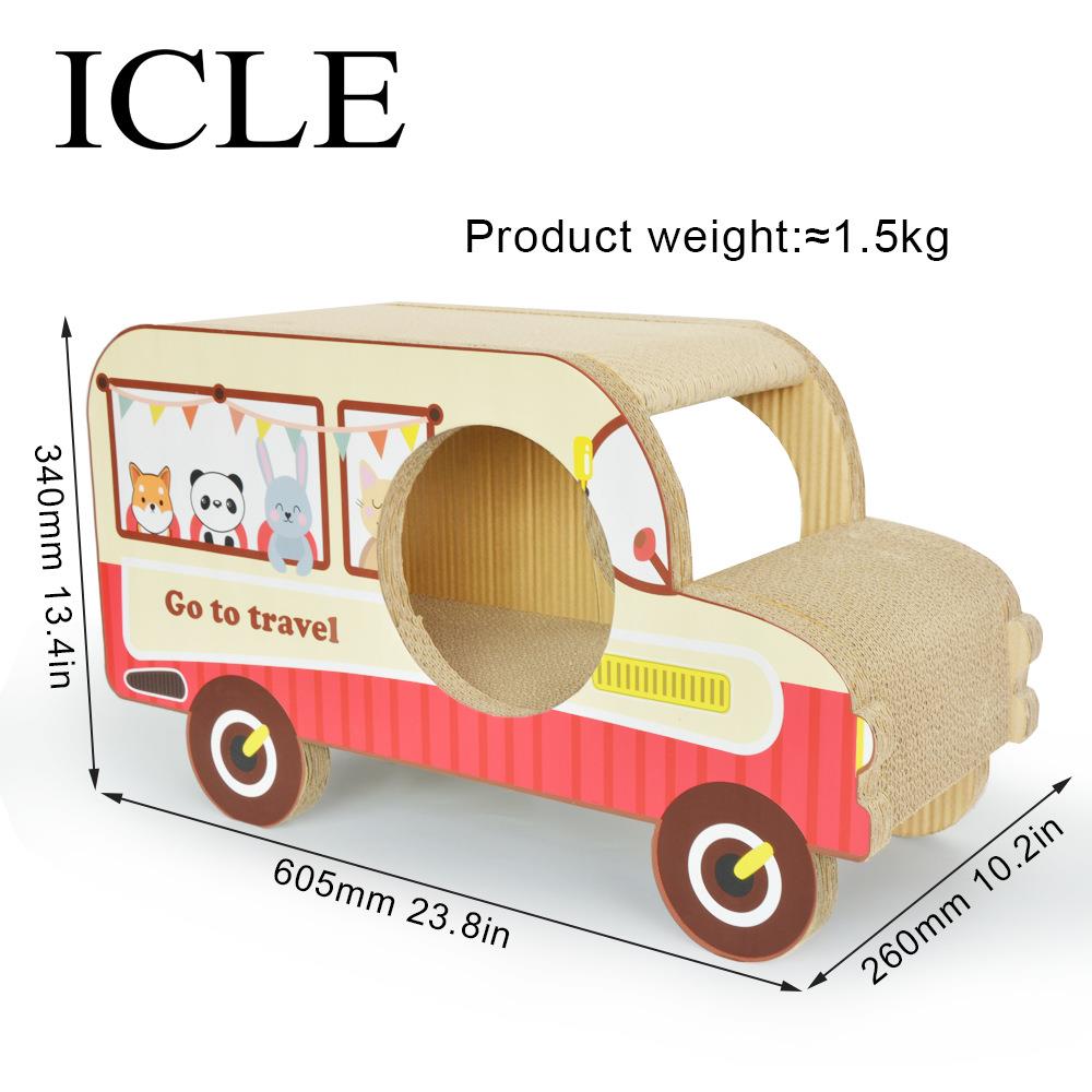 直销新款icle-金龟子校车卡车冰淇淋瓦楞纸猫抓板-红色旅行车