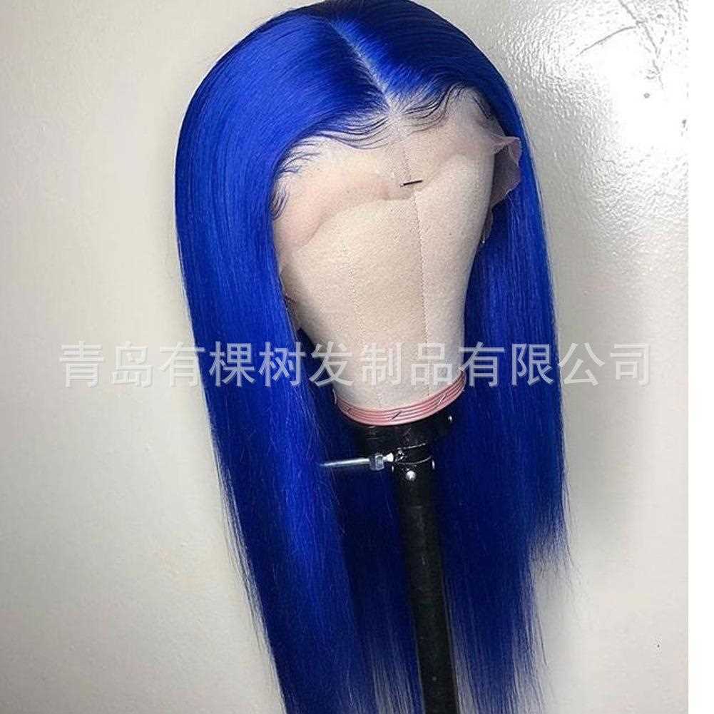 新款直销欧美热销女士假发 前蕾丝假发女 亮蓝色长直发化纤假发头