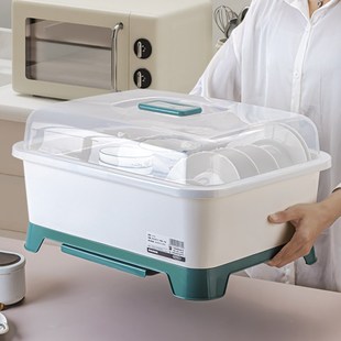 厨房碗碟收纳沥水架家用食用餐具透明盖子防尘防虫碗盘筷子收纳盒