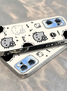 适用oppoReno7手机壳Reno7pro女新款opporone7SE全包防摔reon75G系列硅胶外壳opp0pp0ppor保护套5G黑白kt猫