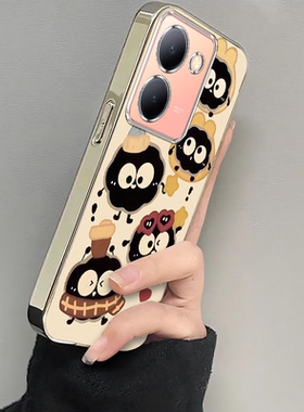 适用vivoy78手机壳新款y77e带帽煤球y76s硅胶保护套vovoy7s全包y78十防摔y73s外壳viviy75s男5g女y72t卡通m+