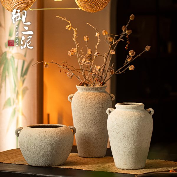 水培花器花盆养鲜花多肉植物粗陶摆件复古陶罐干花陶瓷花瓶简约风