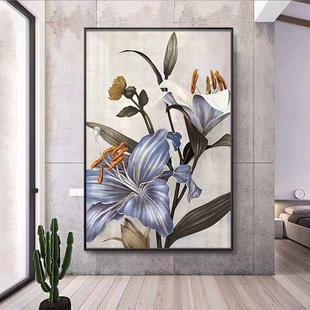 手绘油画现代简约百合花卉客厅高级感装饰画玄关走廊过道轻奢挂画