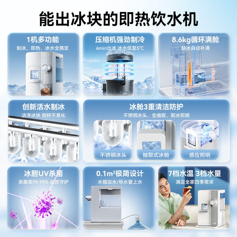 宜米西塔制冰机冰块饮水机台式瞬热开水机小型家用直饮加热All