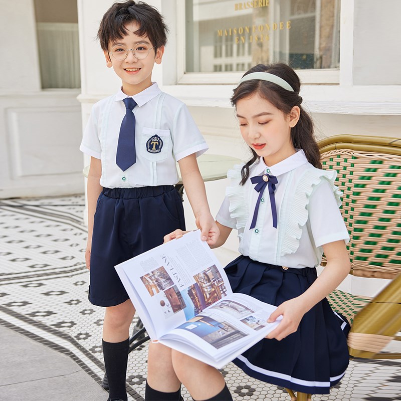幼儿园园服夏装小学生夏季班服校服套装英伦风衬衫儿童毕业照服装