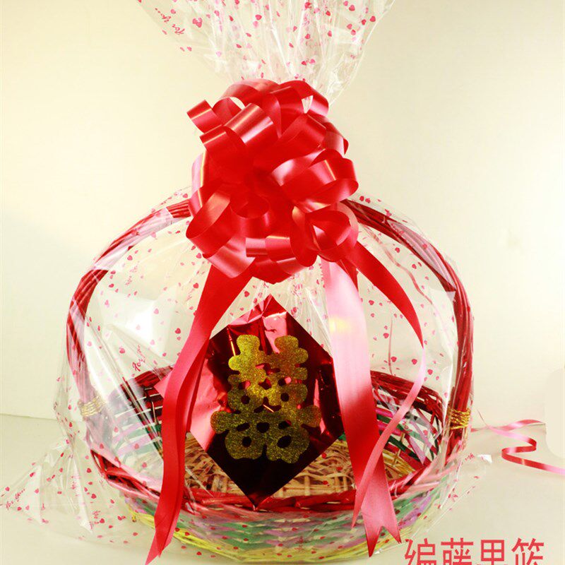 婚庆用品过大礼果篮手提藤编篮新年礼篮子含包装袋拉花提亲礼品篮