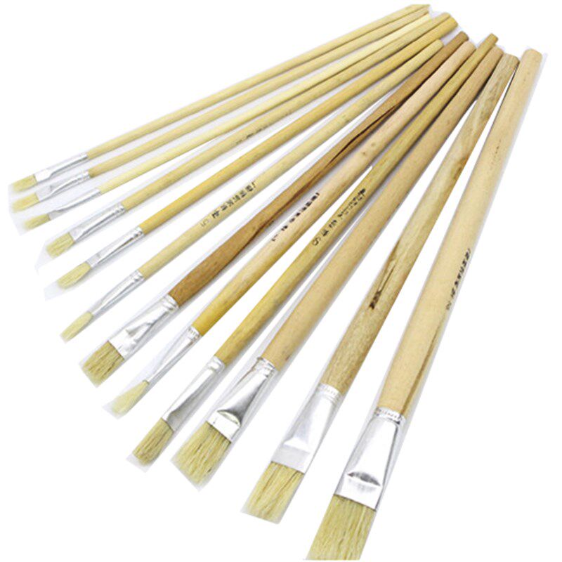 热销白木杆猪鬃猪毛油画笔1-12号工业刷油漆丙烯水粉笔水彩平头画