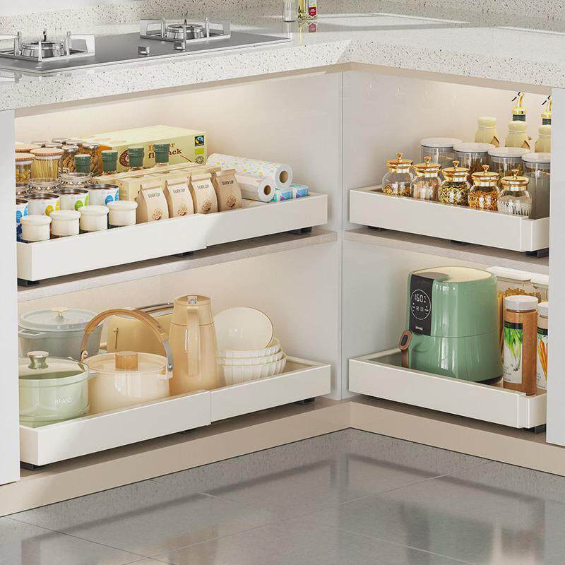 热销厨房抽屉式可伸缩橱柜内置超深柜拉篮抽拉式置物架锅具滑轨收