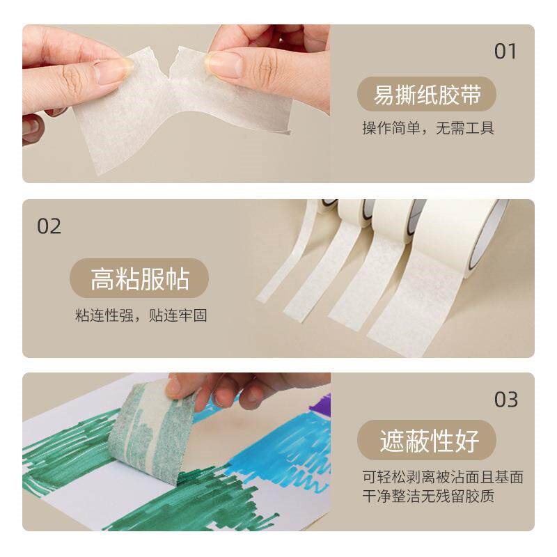 热销美纹纸胶带高粘手撕汽车喷漆装修遮蔽美术分色多规格定