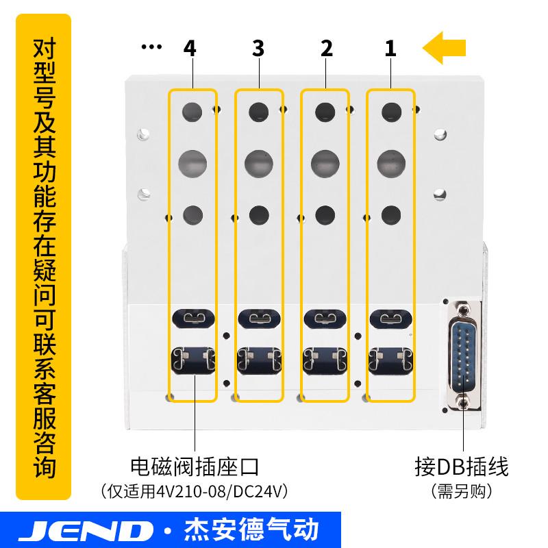 热销优选气动电磁阀总线集成阀岛阀板底4V210-08汇流板阀组200M集