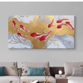 热销大芬村油画招财锦鲤客厅装 九鱼图鲤鱼肌理手绘 饰画玄关新中式