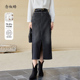 念奴娇文艺铅笔牛仔裙女秋冬高腰烟灰色直筒裙女开叉半身裙女长裙
