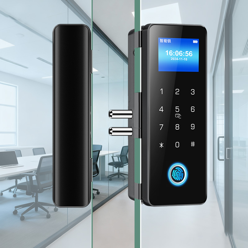 玻璃门指纹锁免开孔有框无框单双门办公室密码锁电子智能锁门禁锁