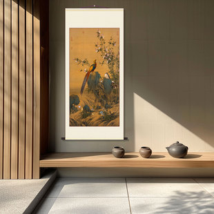 郎世宁八骏图卷轴挂画茶室书房入户玄关装饰画走廊过道锦春图壁画