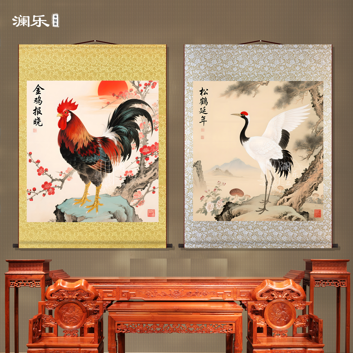 大公鸡镇宅雄鸡招财聚财卷轴挂画金鸡报晓喜庆玄关富贵动物装饰画图片