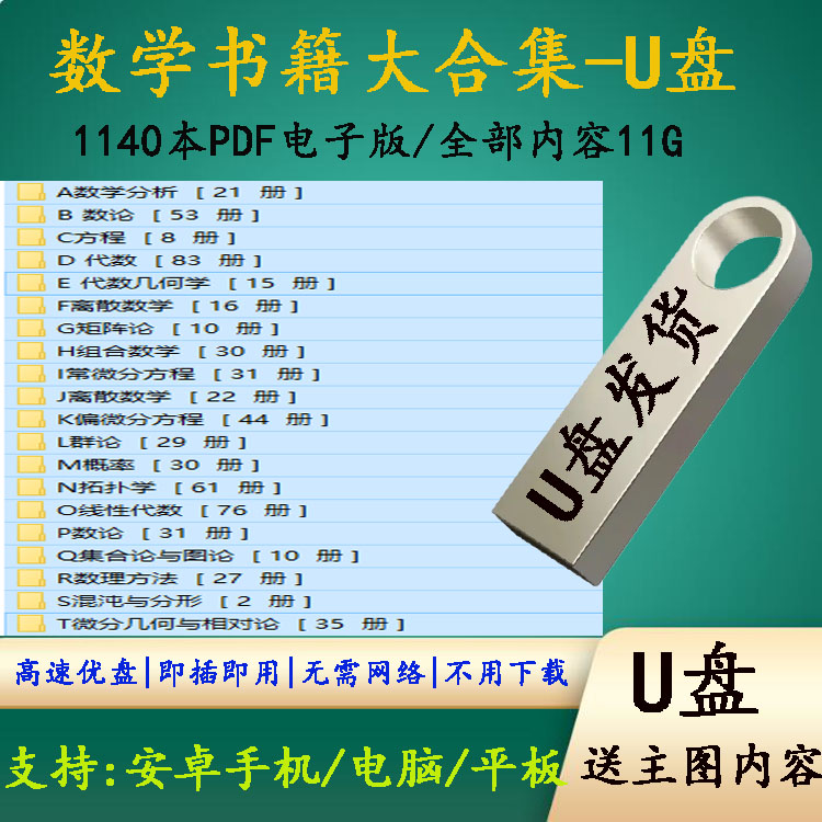 数学书籍U盘电子版大合集1200本PDF格式电子书电脑手机通用优盘