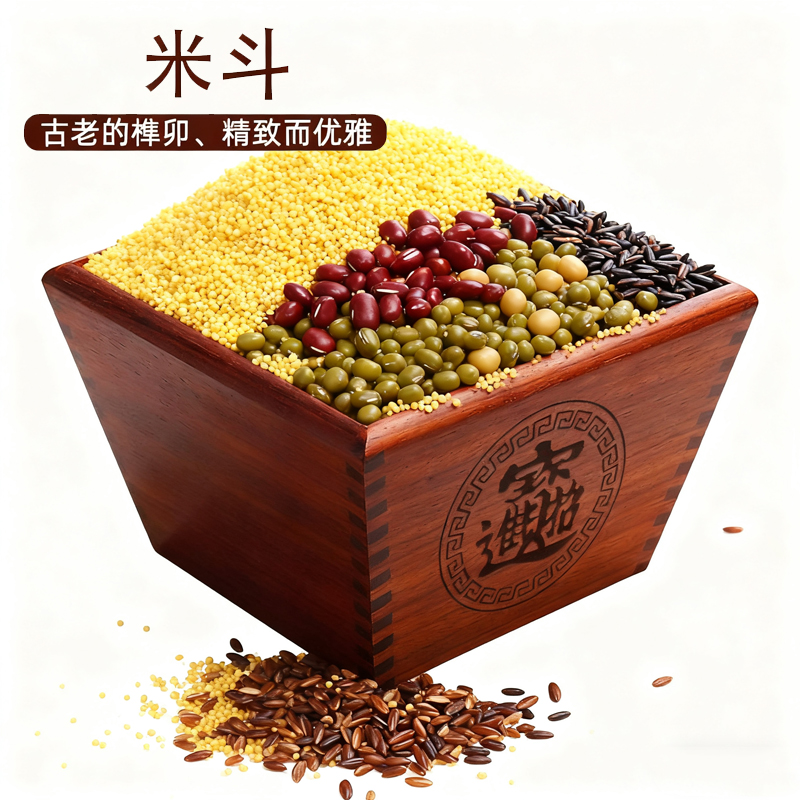 老式实木米斗桌面收纳盒