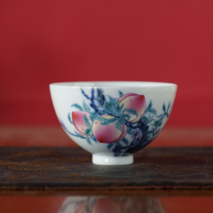 玗琪轩丨斗彩八桃鸡心杯景德镇纯手工手绘家用高档陶瓷yqx168