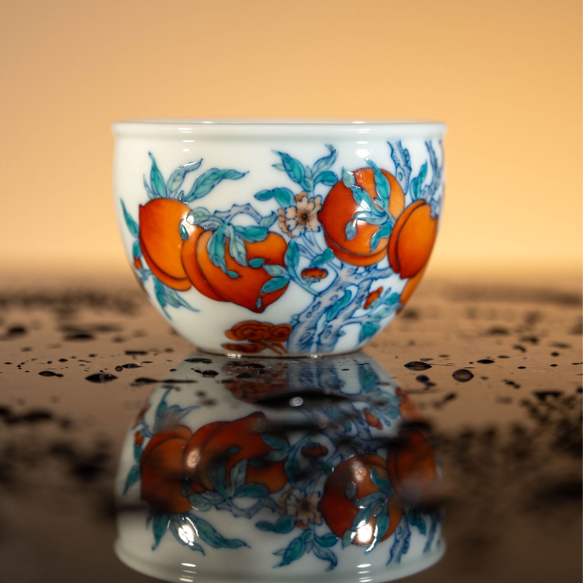 【墨舍名窑】望月怀古矾红寿桃缸杯wyhg1069