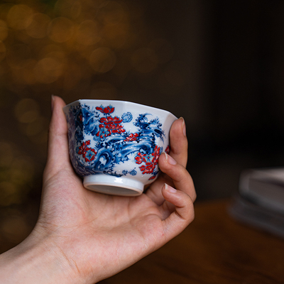 六逸堂丨青花斗彩踏雪寻梅八方杯景德镇高档陶瓷茶具纯手工lyt353