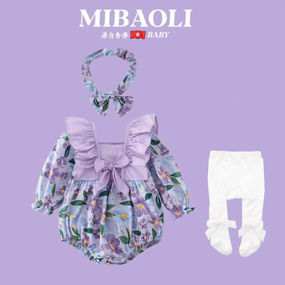 香港MIBAOLI童装~女宝衣服公主风婴儿装宝宝周岁百天满月哈衣爬服