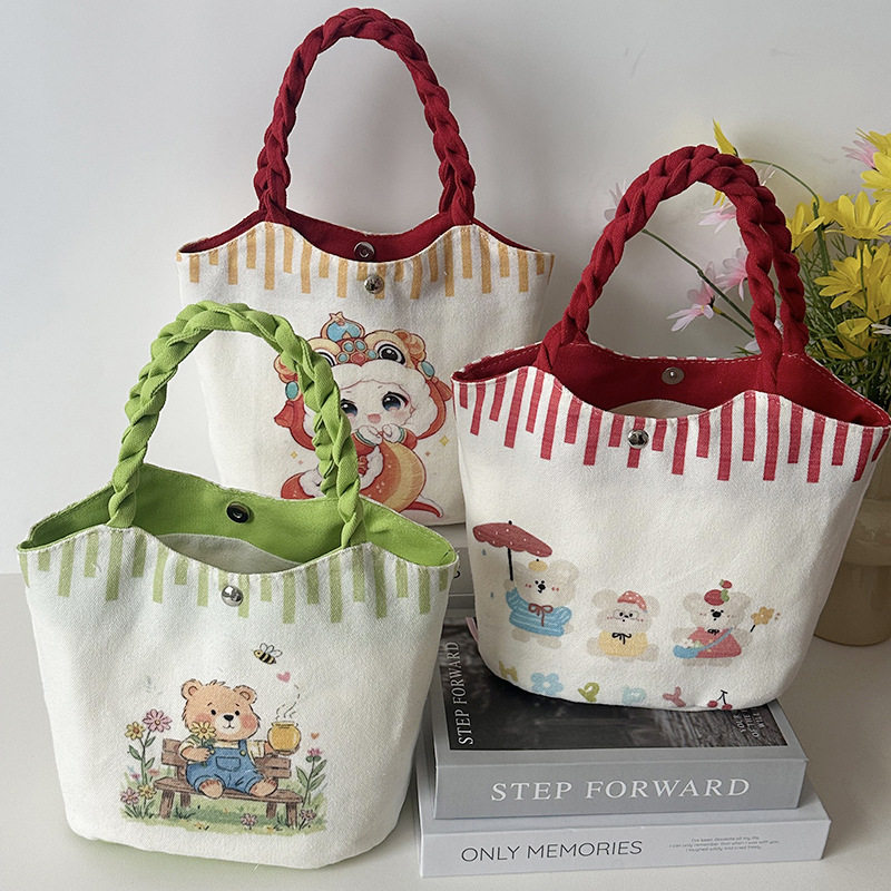 新款帆布卡通菜篮帆布水桶包包女士手拎包上班便当包妈咪包小众设,箱包皮具/热销女包/男包,时尚帆布包,淘宝优惠券,粉丝福利购,淘宝优惠卷