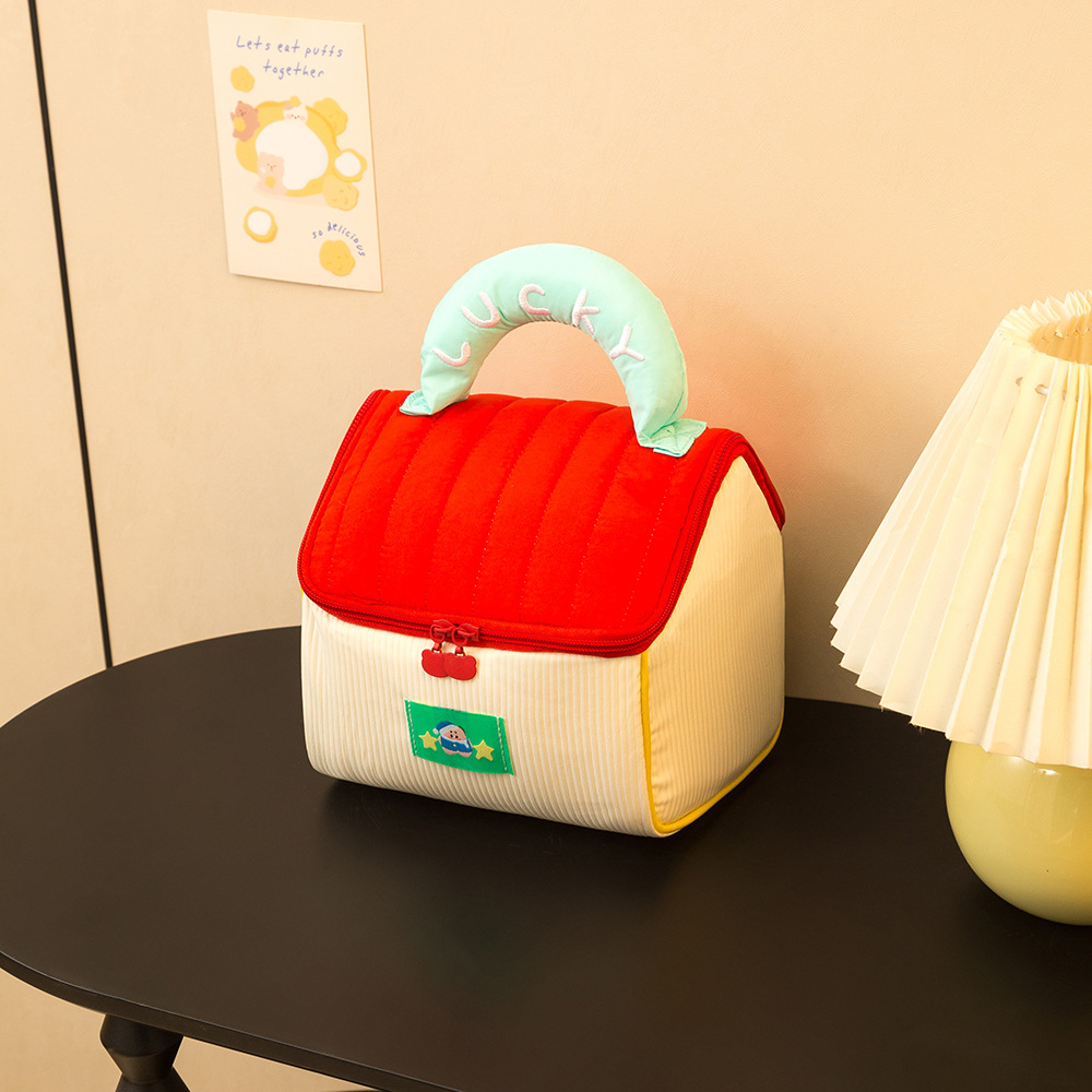 帆布可爱小房子周岁伴手礼盒袋化妆包大容量便携手提洗漱收纳包旅