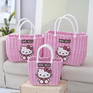 塑料编织菜篮子手提篮伴手礼手提包女士藤编篮子买菜郊游野餐用