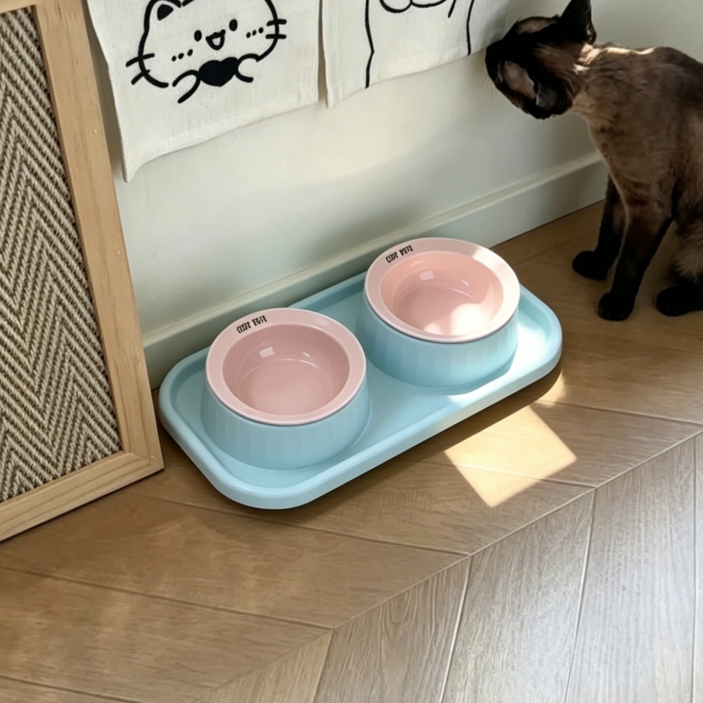粉色陶瓷猫狗慢食碗防溅防黑下巴