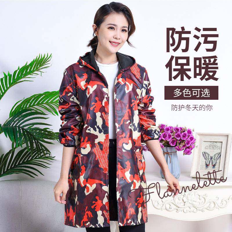 加绒工作服罩衣男成人加厚保暖外套劳保服迷彩蓝大褂长袖耐脏工装