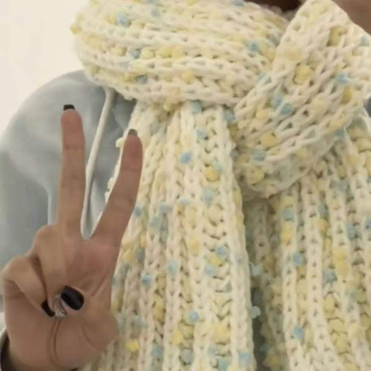 冬季彩色冰条线粗毛线彩虹糖渐变围巾手工diy毛线编织女生送男友