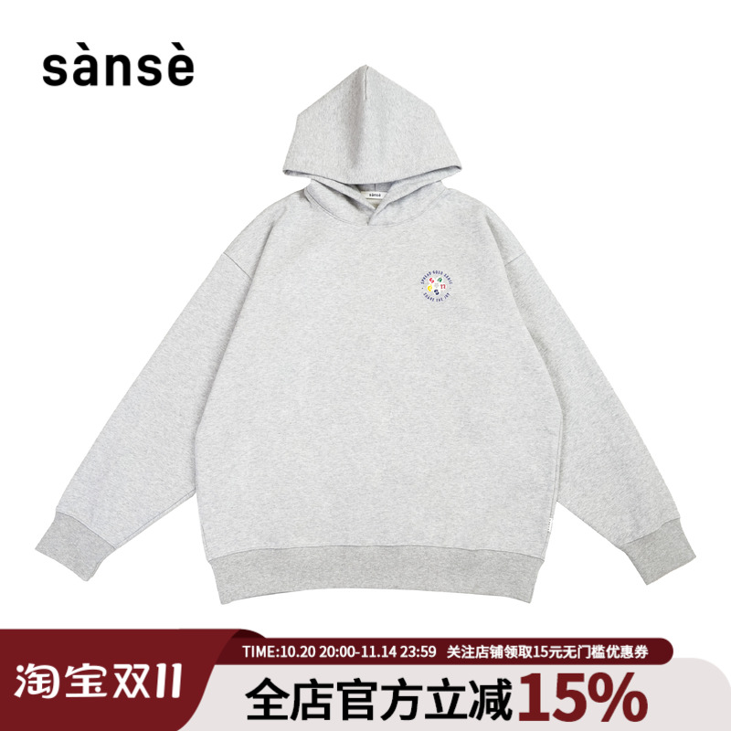 sanse中性卫衣连帽春季潮牌纯棉套头衫男女同款印花宽松情侣上衣