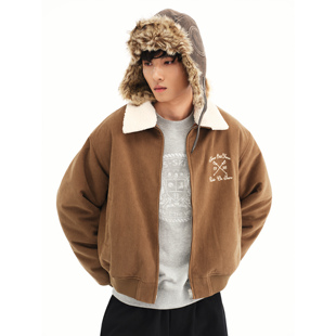 sanse外套美拉德风可拆卸领灯芯绒上衣字母刺绣加厚冬季保暖夹克