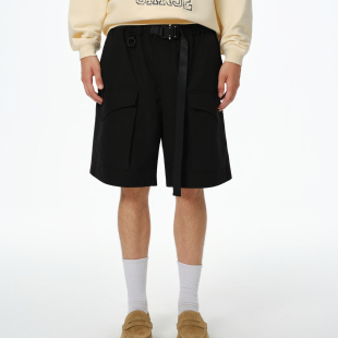 sanse 美式高街机能大口袋设计感潮牌宽松休闲纯色工装短裤中性裤