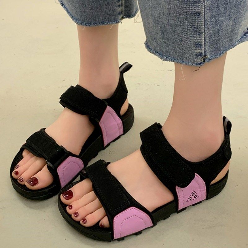 凉鞋女外穿夏季情侣大码休闲百搭魔术贴平底防滑孕妇脚胖沙滩鞋男,女鞋,沙滩鞋,淘宝优惠券,粉丝福利购,淘宝优惠卷